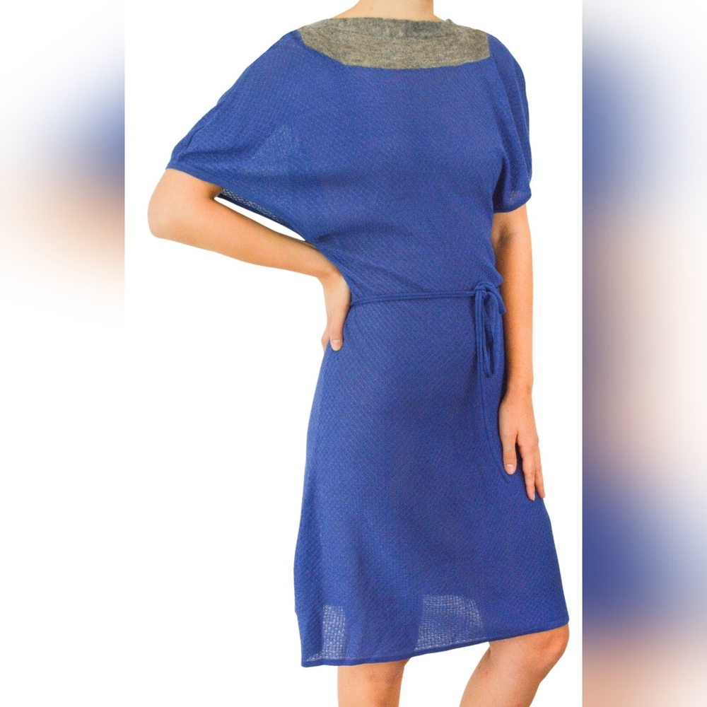 Nwt Sigi Silk Collar Apalca Wool Blue and Gray Knit Dress